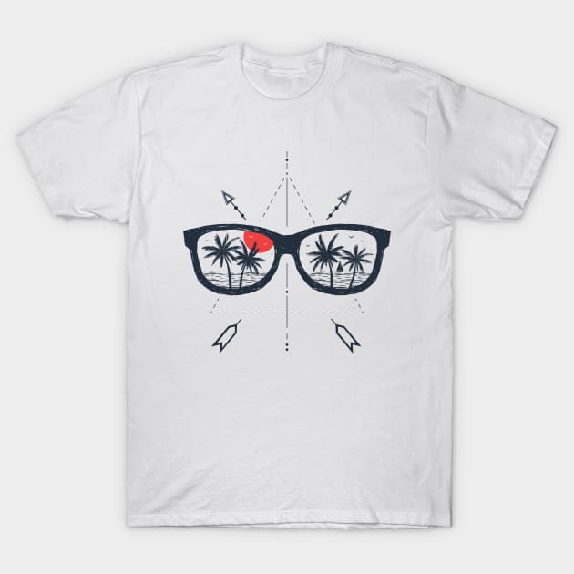 Sunglasses. Beach. Palms. Geometric Style T-Shirt by SlothAstronaut